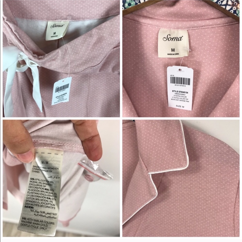 Soma Embraceable Pink Micro Dot Pajama Set Sz. M - Picture 8 of 8